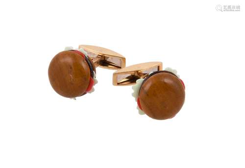 Y A pair of carved hardstone hamburger cufflinks by William ...