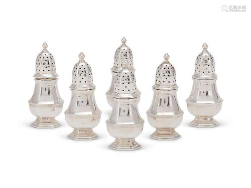 Tiffany, a set of six American silver small pepperettes by T...