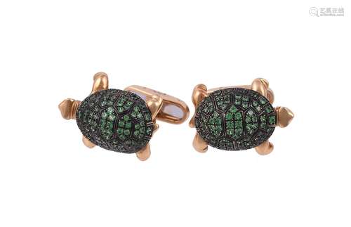 A pair of tsavorite garnet and diamond tortoise cufflinks by...