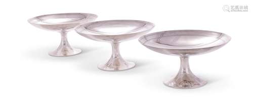 Tiffany, a set of three American silver circular small compo...