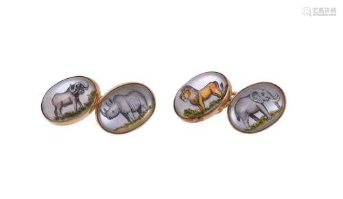 Y A pair of reverse painted intaglio safari cufflinks by Wil...