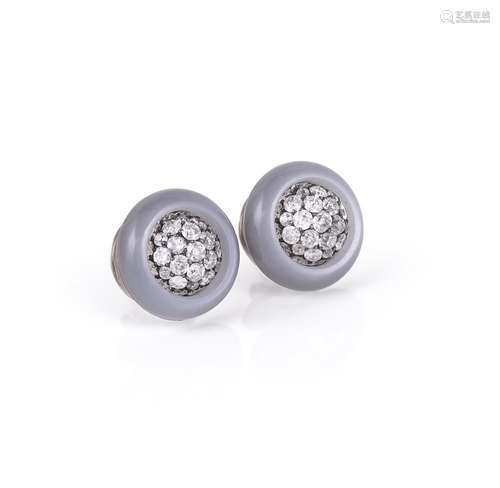 A pair of diamond and grey moonstone cluster ear studs by He...