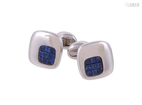 A pair of sapphire cufflinks by William & Son