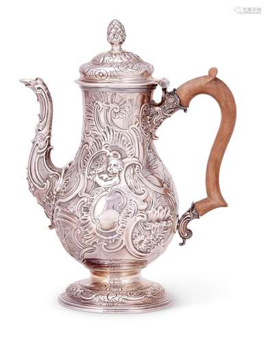 A George II silver baluster coffee pot by Frederick Kandler