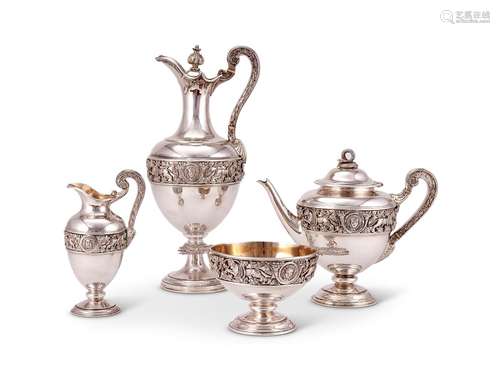 Y A Victorian silver ovoid pedestal tea and coffee service b...