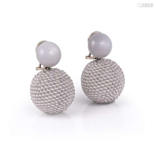 A pair of grey moonstone and agate earrings by Hemmerle