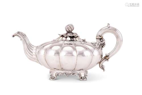 Y A George IV silver melon shape tea pot by Edward, Edward j...