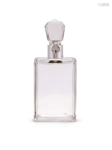 A medium silver mounted lockable glass decanter and stopper ...