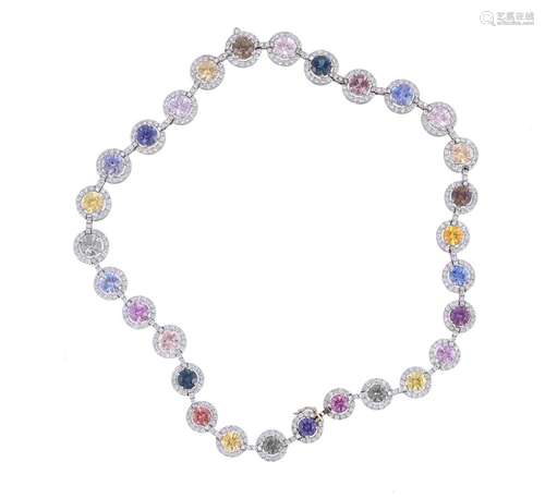 A diamond and coloured sapphire cluster necklace by Assil, N...