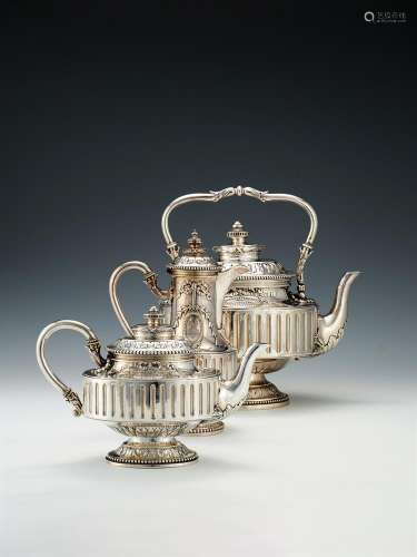 Y A French silver kettle, tea pot and coffee pot by Maison O...