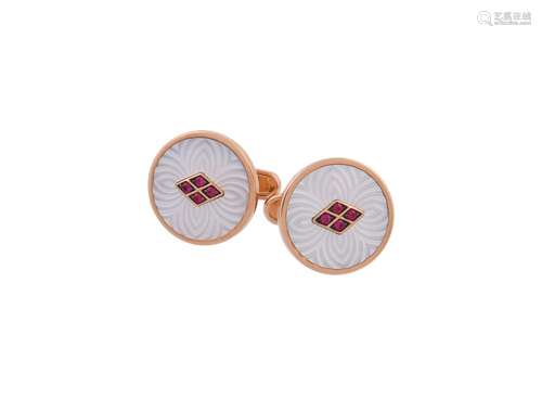 Y A pair of ruby and mother of pearl cufflinks by William & ...