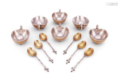 A rare set of six French electro-plated parcel gilt lemon so...