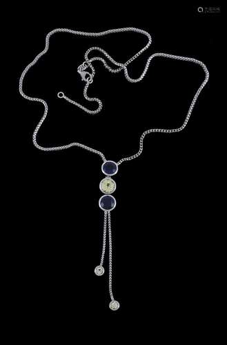 A sapphire and chrysoberyl trio drop necklace by Theo Fennel...