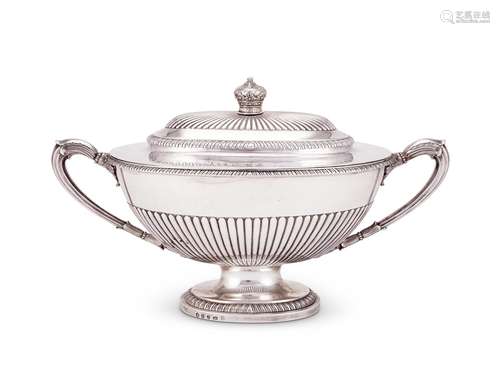 A George III silver oval pedestal small soup tureen and cove...