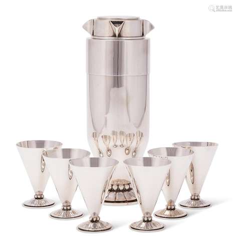 A rare Danish Art Deco silver cocktail set by Georg Jensen