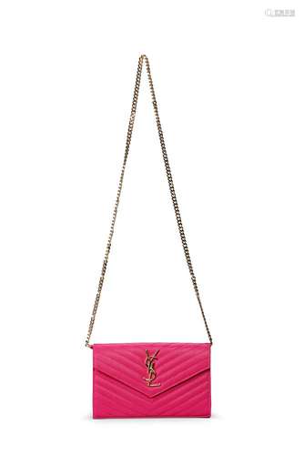 Yves Saint Laurent, a pink leather chevron clutch bag