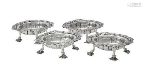 A set of four George II silver shaped oval salts by David He...