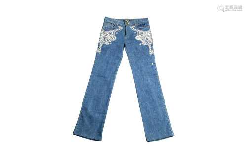 Roberto Cavalli Blue Denim Embellished Jeans - Size XS