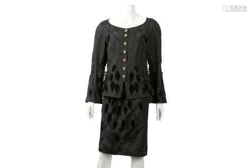 Christian Lacroix Black Applique Skirt Suit- Size 40