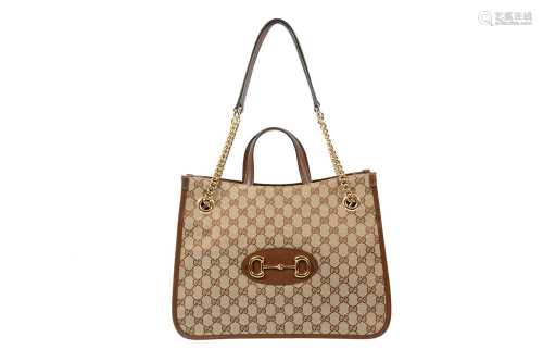 Gucci Beige Monogram Horsebit 1955 Medium Tote