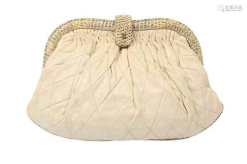 Chanel Cream Ruched Lizard Clutch