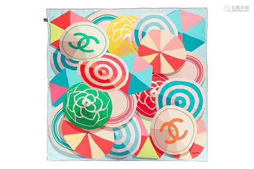 Chanel CC Geometric Circle Print Silk Scarf