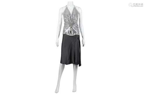 Lanvin Grey Wrap Skirt and Silver Halter Neck Top - Size 38 ...