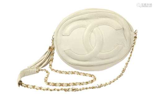 Chanel White CC Logo Oval Chain Bag