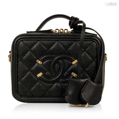 Chanel Black CC Filigree Vanity Case Small