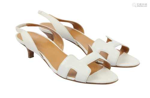 Hermes White Ottomane Heeled Sandals - Size 38