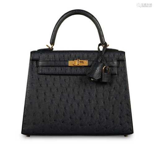 Hermes Blue Indigo Ostrich Kelly Sellier 25