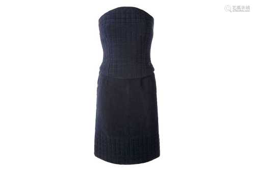 Chanel Navy Blue Moleskin Quilted Skirt and Top - Size 36