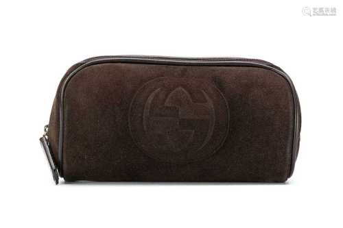 Gucci Brown GG Logo Cosmetic Clutch