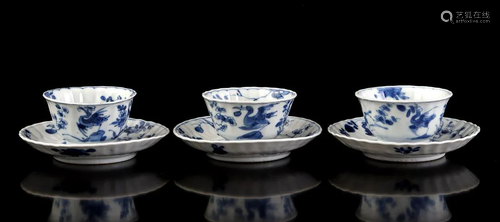 3 porcelain cups and saucers