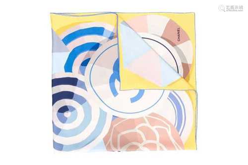 Chanel CC Geometric Circle Print Silk Scarf