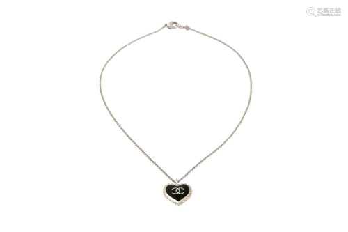 Chanel Black CC Logo Heart Pendant Necklace