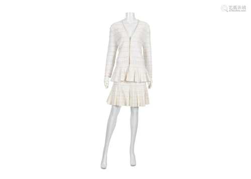 Alexander McQueen White Knitted Skirt Suit - Size XXL & XL