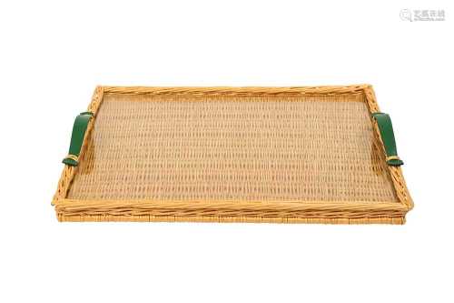 Hermes Oseraie Large Wicker and Glass Serving Tray