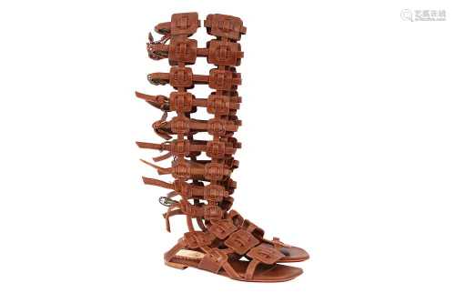Christian Louboutin Brown Caged Gladiator Sandals - Size 35