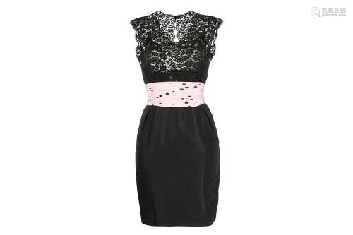 Chanel Black Lace Polka Dot Band Cocktail Dress - Size 38