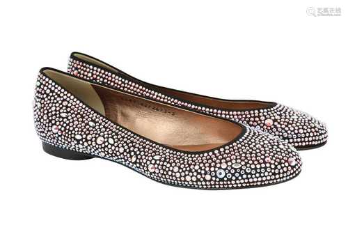 Gina Black Crystal Embellished Ballet Flats - Size 38