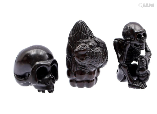 3 wooden Netsuke