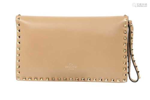 Valentino Beige Rockstud Flap Clutch Bag