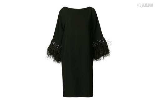 Valentino Black Feather Bell Sleeved Shift Dress