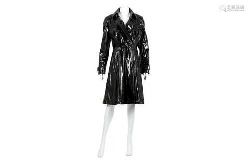 Thierry Mugler Black Vinyl Flared Trench Coat - Size 44