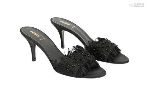 Fendi Black Beaded Kitten Heel Mule - Size 37