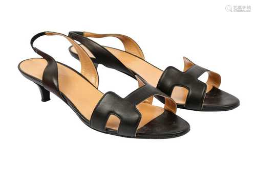 Hermes Black Ottomane Heeled Sandals - Size 38