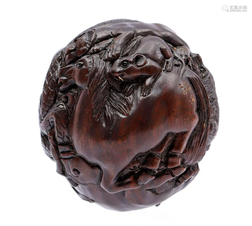 Palmwood Zodiac ball with all animals from Chinese