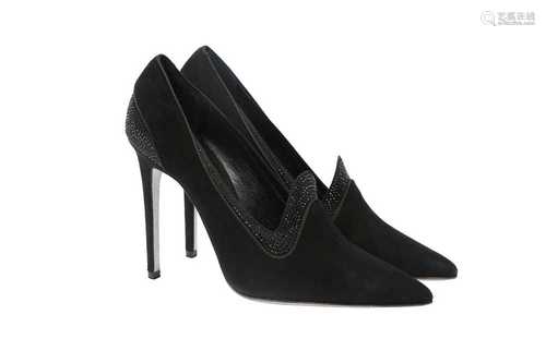 Rene Caovilla Black Embellished High Front Heeled Pump - Siz...