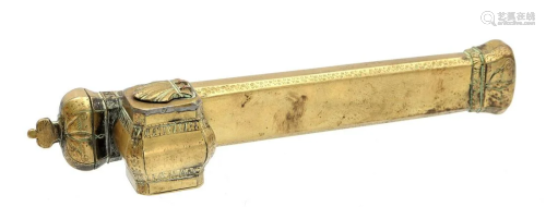 Brass oriental carved travel pen holder